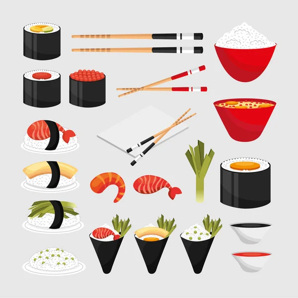 Diseño de vectores de conjunto de iconos de sushi aislado — Vector de stock