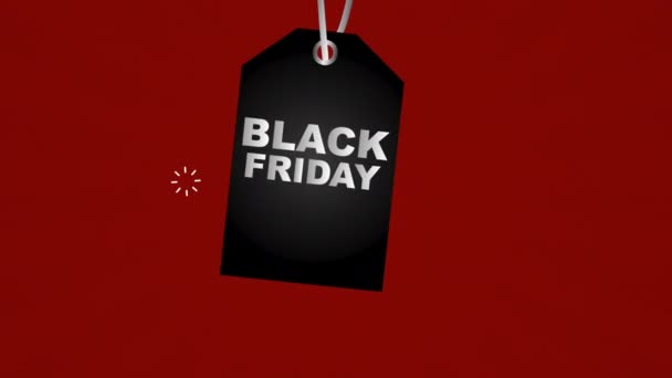 Negro viernes ofertas etiqueta con etiqueta colgando — Vídeo de stock