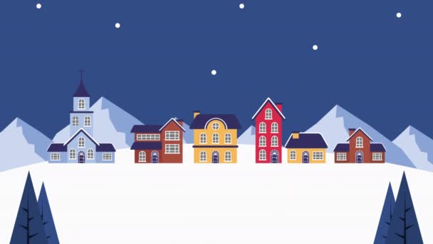 Happy merry christmas card with cute house in snowscape — Stock Video