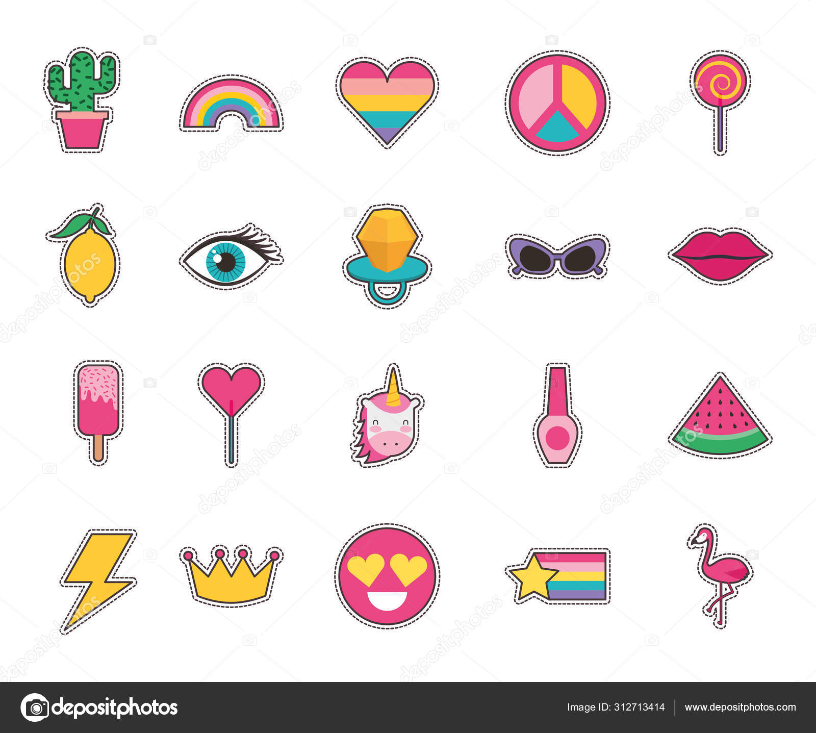 Vector Set Of Cute Templates With Patches And Stickers In 90s