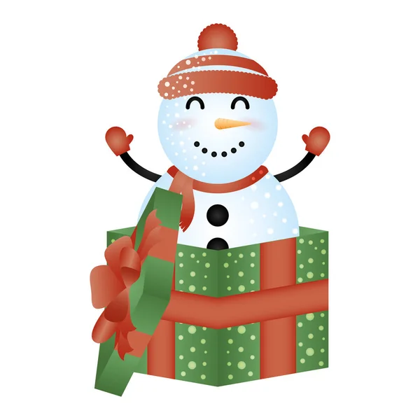 Merry christmas cute snowman in gift character — Stock Vector