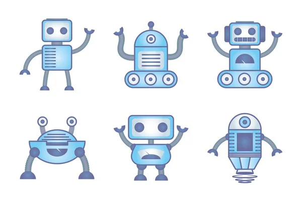 Bundel robots cyborg set iconen — Stockvector