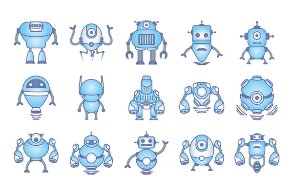 Bundel robots cyborg set iconen — Stockvector