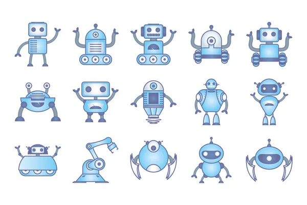 Pacote de ícones de conjunto ciborgue robôs —  Vetores de Stock