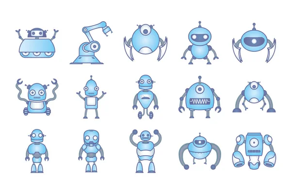 Bundel robots cyborg set iconen — Stockvector