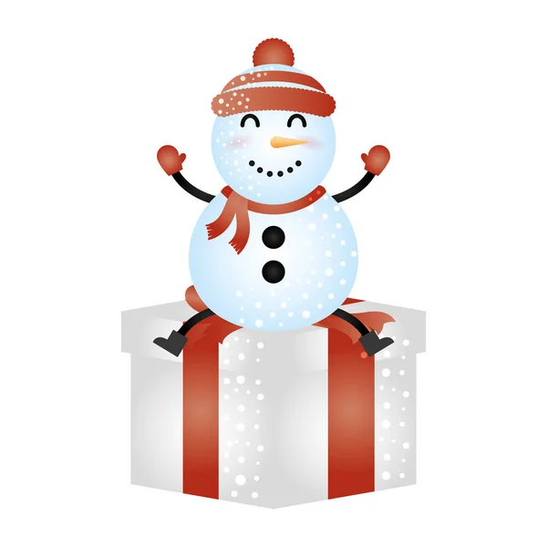 メリークリスマスかわいい雪だるまギフトキャラクター — ストックベクタ