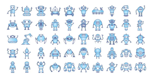 Bundle of robots cyborg set icons — Stock Vector