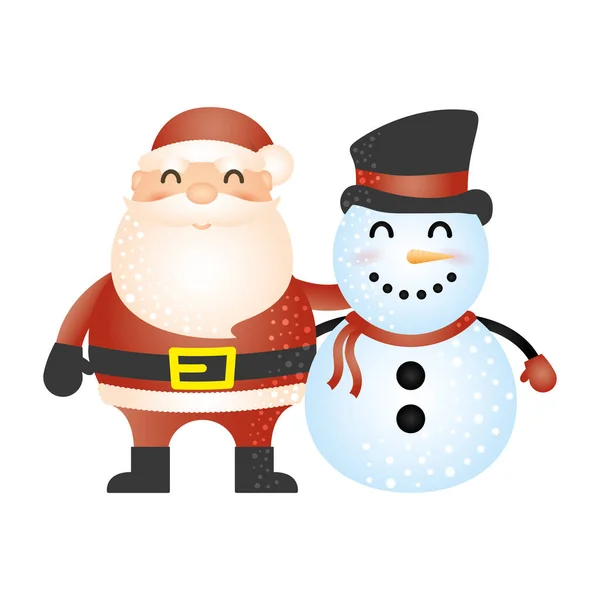 Feliz navidad lindo muñeco de nieve con santa claus — Vector de stock