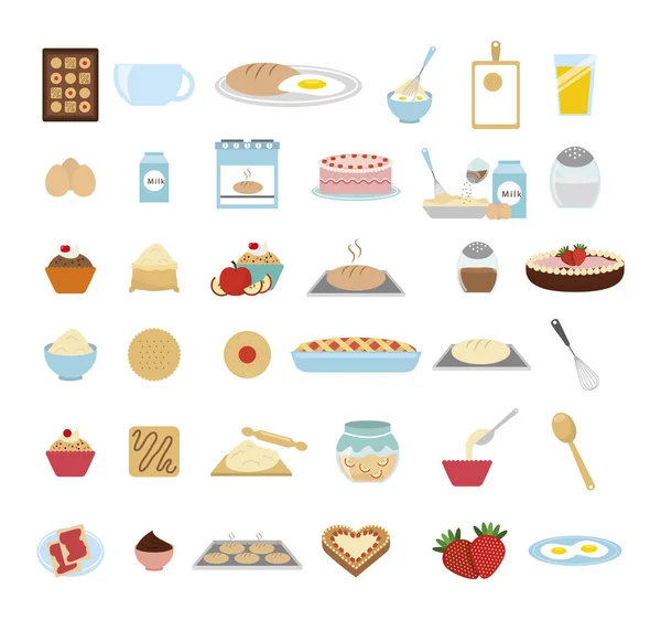 Dulce panadería icono conjunto vector de diseño — Vector de stock