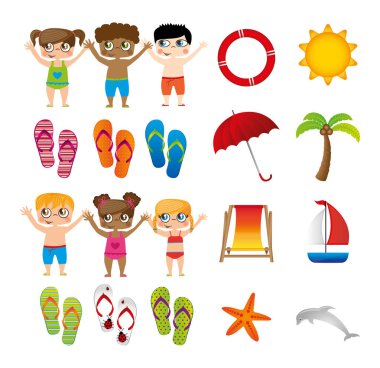 Yaz ve tatil simgesi set tasarım