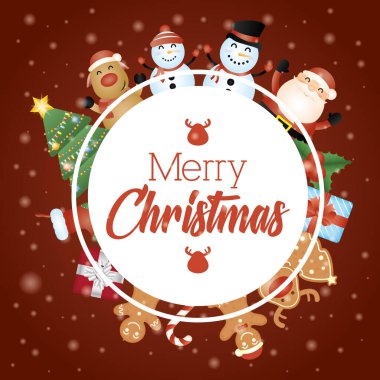 Yuvarlak çerçeveli mutlu noel kartları