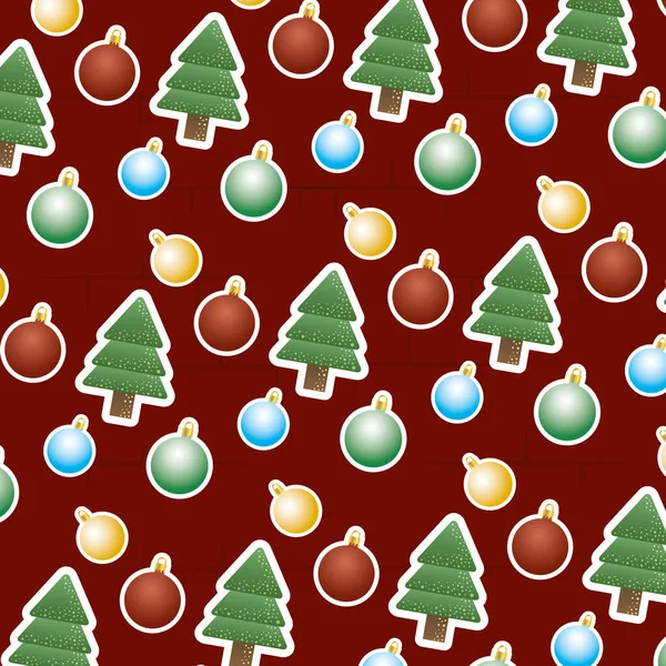 Tarjeta de navidad feliz con árboles y bolas patrón — Vector de stock