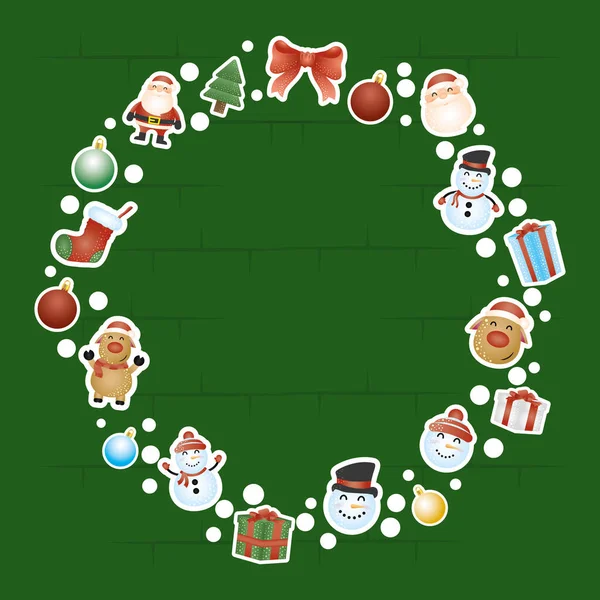 Cartão de Natal alegre com moldura circular de caracteres —  Vetores de Stock