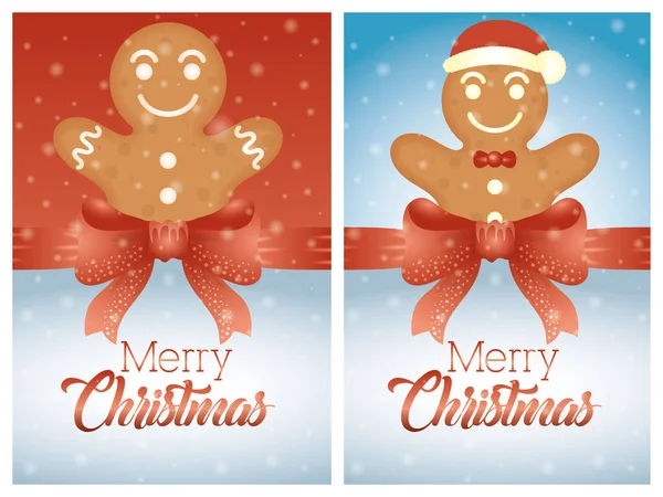 Tarjeta de Navidad feliz con galletas de jengibre — Vector de stock
