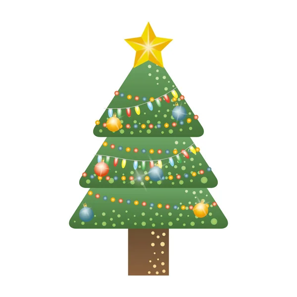 Feliz pino de Navidad con luces de colores — Archivo Imágenes Vectoriales