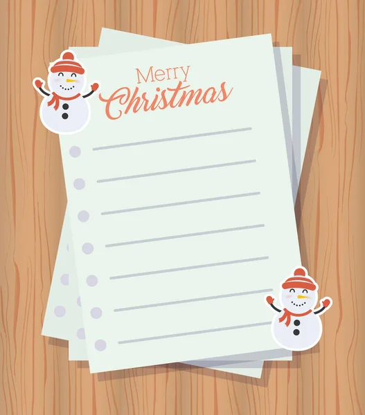Merry christmas card with letter sheets — Stock Vector