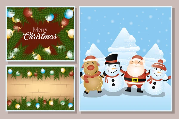 Tarjeta de navidad feliz con grupo de personajes — Vector de stock