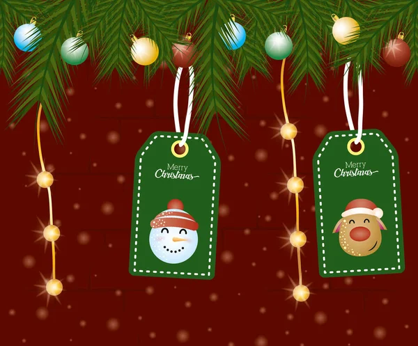Boldog karácsonyi lapot címkékkel lógó — Stock Vector