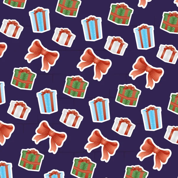 Feliz tarjeta de Navidad con regalos y patrón de lazo — Archivo Imágenes Vectoriales