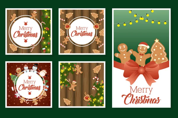 Feliz Navidad set tarjetas con artículos decorativos — Vector de stock