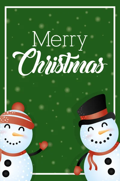 Feliz cartão de Natal com bonitinho boneco de neve personagem —  Vetores de Stock