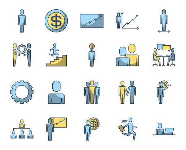 Diseño de vectores de conjunto de iconos de trabajo y bullicio aislados — Vector de stock