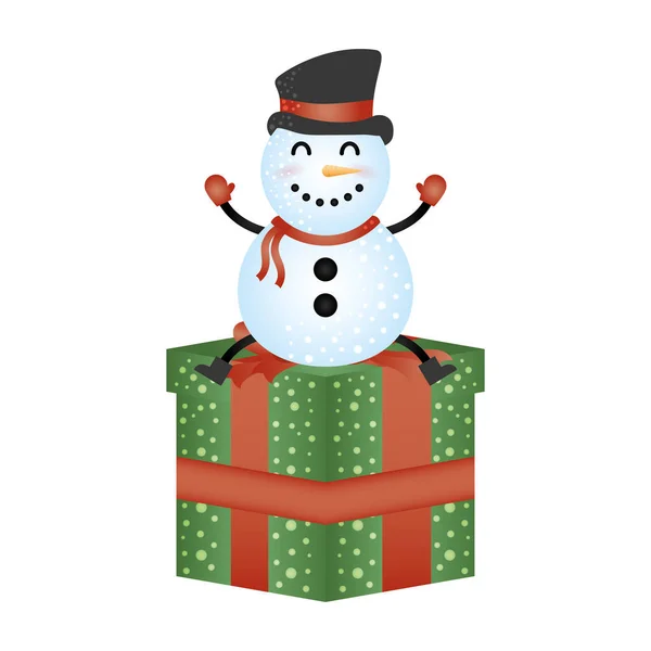 メリークリスマスかわいい雪だるまギフトキャラクター — ストックベクタ