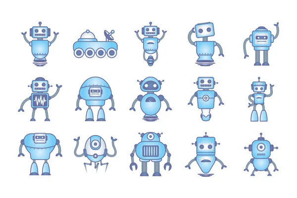Pakiet ikon zestawu robotów cyborg — Wektor stockowy
