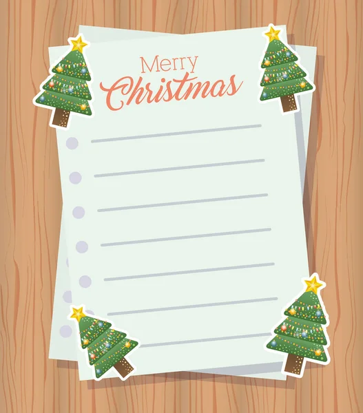 Merry christmas card with letter sheets — Stock Vector
