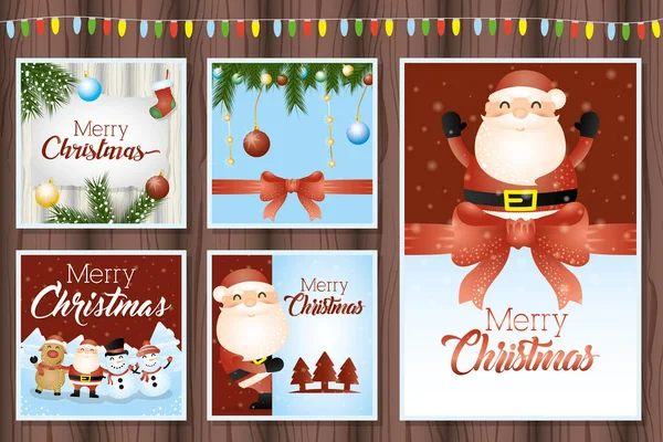 Tarjeta de Navidad feliz con un conjunto de escenas — Vector de stock