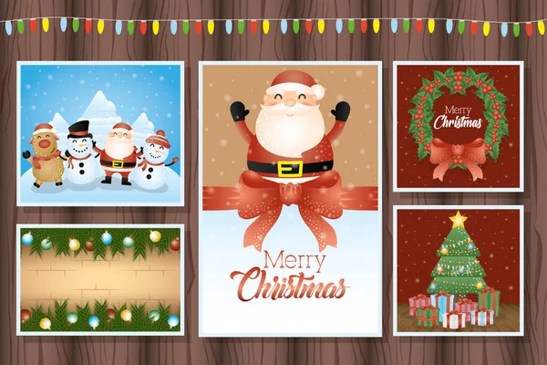 Tarjeta de Navidad feliz con un conjunto de escenas — Vector de stock