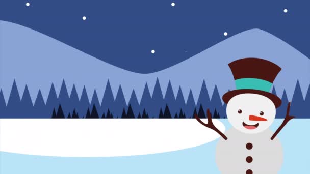 Happy merry christmas card with snowman — Stock Video