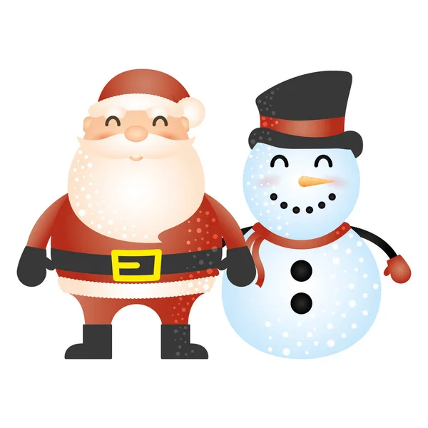 Καλά Χριστούγεννα χαριτωμένο χιονάνθρωπο με Σάντα Claus — Διανυσματικό Αρχείο