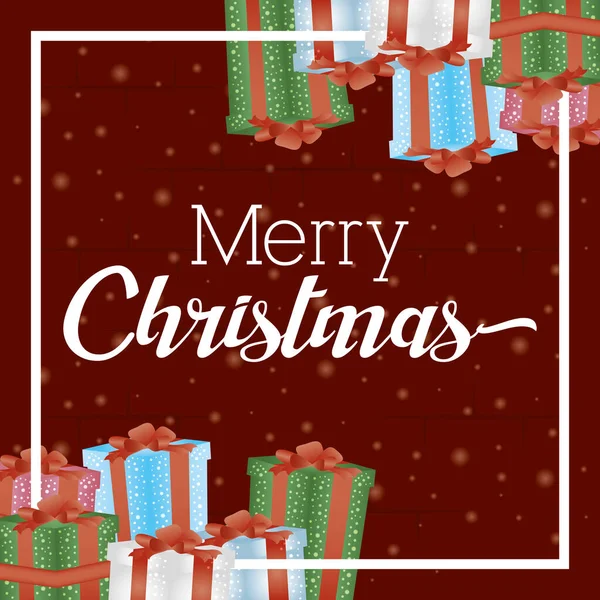 Veselé vánoční přání s dárkovými krabicemi dárky — Stockový vektor