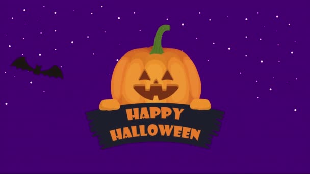 Halloween dark scene with pumpkin and bats flying — Stok video