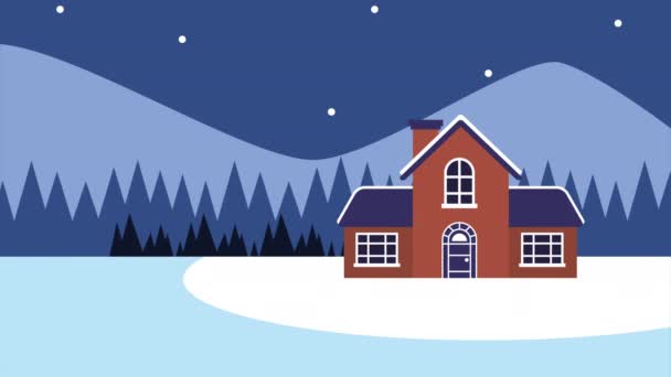 Feliz cartão de Natal alegre com Papai Noel e casa bonito — Vídeo de Stock