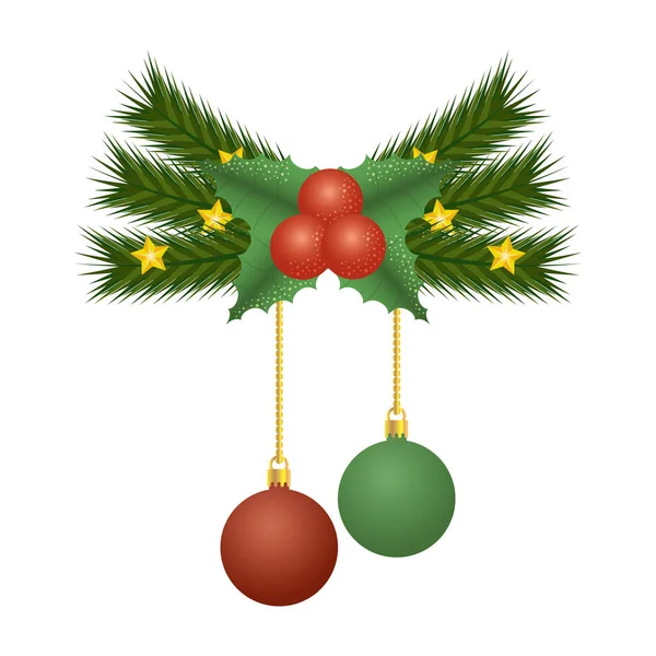 Feliz feliz feliz Navidad bolas con decoración de la corona — Vector de stock