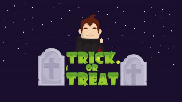 Halloween mörk scen med dracula på kyrkogården — Stockvideo