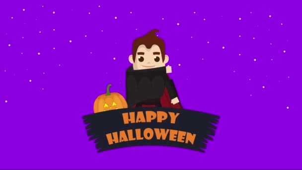 Halloween donker scene met dracula en pompoen — Stockvideo