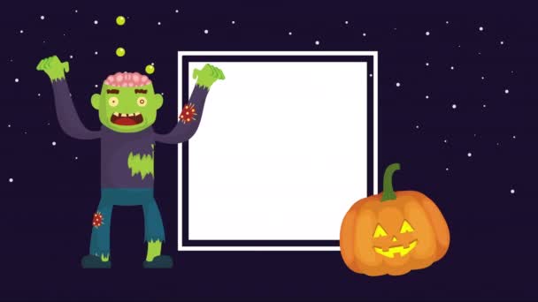 Halloween oscuro escena con zombie y calabaza — Vídeos de Stock