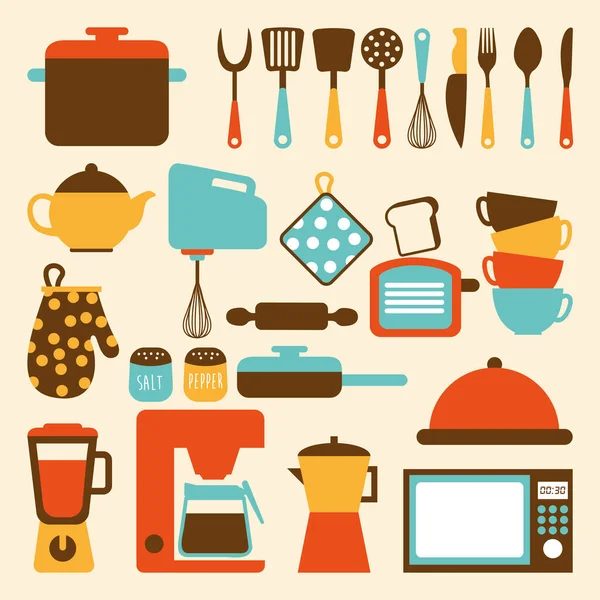 Cocina suministros icono conjunto vector diseño — Archivo Imágenes Vectoriales