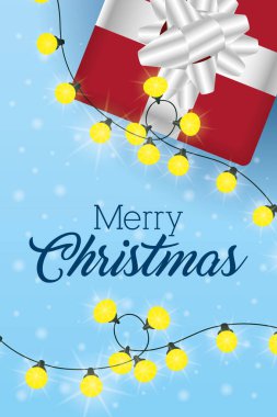 Mutlu noel kartları, hediyeler ve ışıklar.