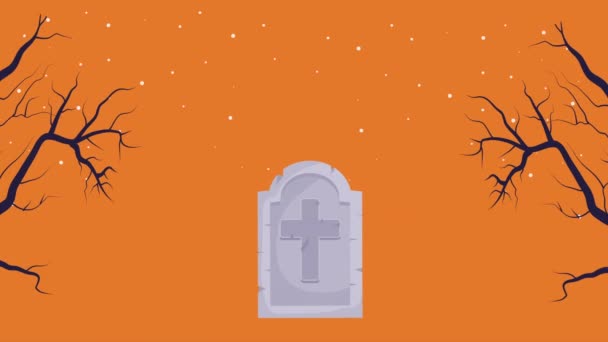 Halloween dark scene with graveyard — стоковое видео
