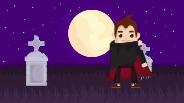 Halloween dunkle Szene mit Dracula auf Friedhof — Stockvideo