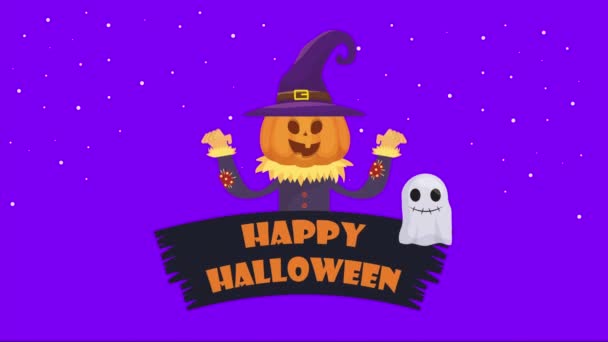 Halloween escena oscura con calabaza y caramelos — Vídeos de Stock