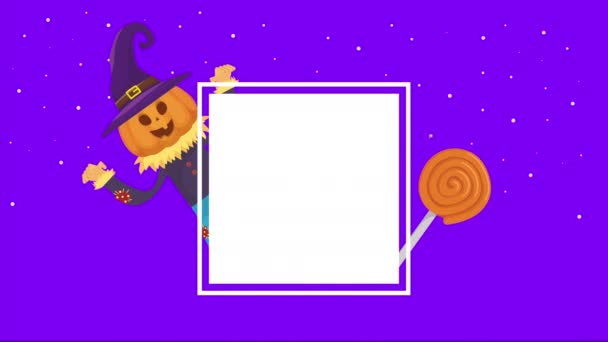 Хэллоуин темная сцена с тыквой и конфеты — стоковое видео