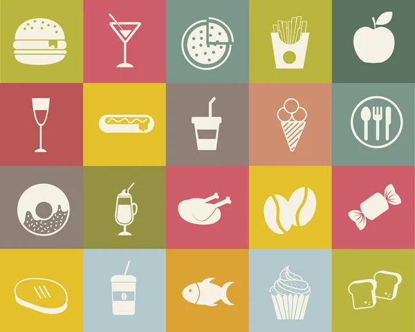 Projeto vetorial conjunto de ícones de alimentos e bebidas — Vetor de Stock