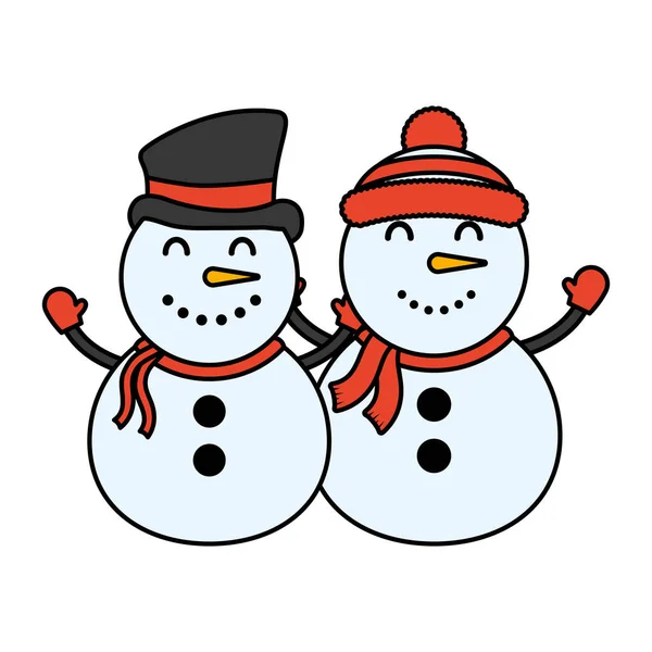 Merry christmas cute snowmen couple — Stock Vector