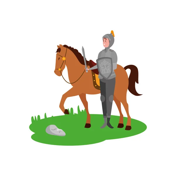 Zırhlı ve atlı şövalye — Stok Vektör