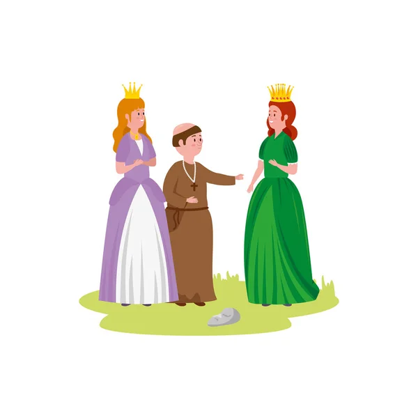 Mooie prinsessen sprookje met monnik — Stockvector
